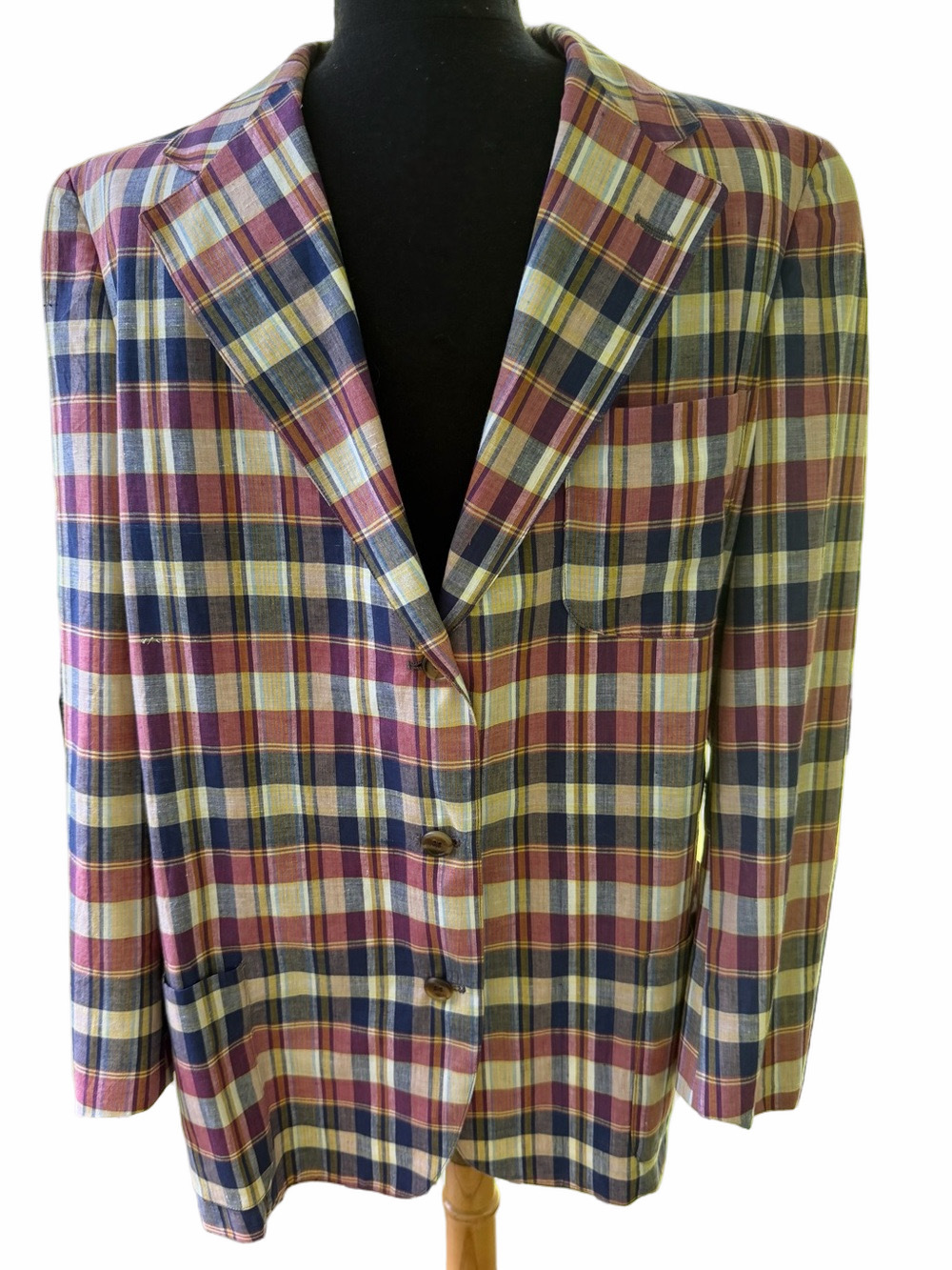 Vintage Bergdorf Goodman Plaid Madras Lightweight Mens Blazer